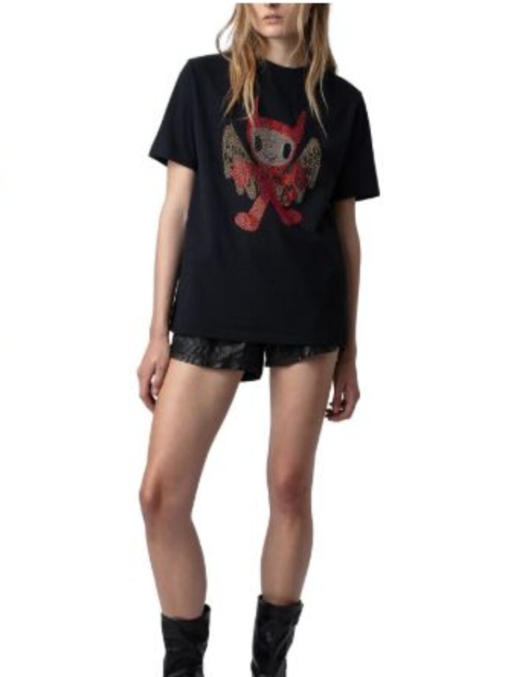 Zadig & Voltaire Black Short Sleeve Graphic Tee with Red Accent